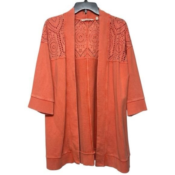 SOFT SURROUNDINGS Ellie Topper CardiganSweater Eyelet in Coral Size S - Picture 2 of 9
